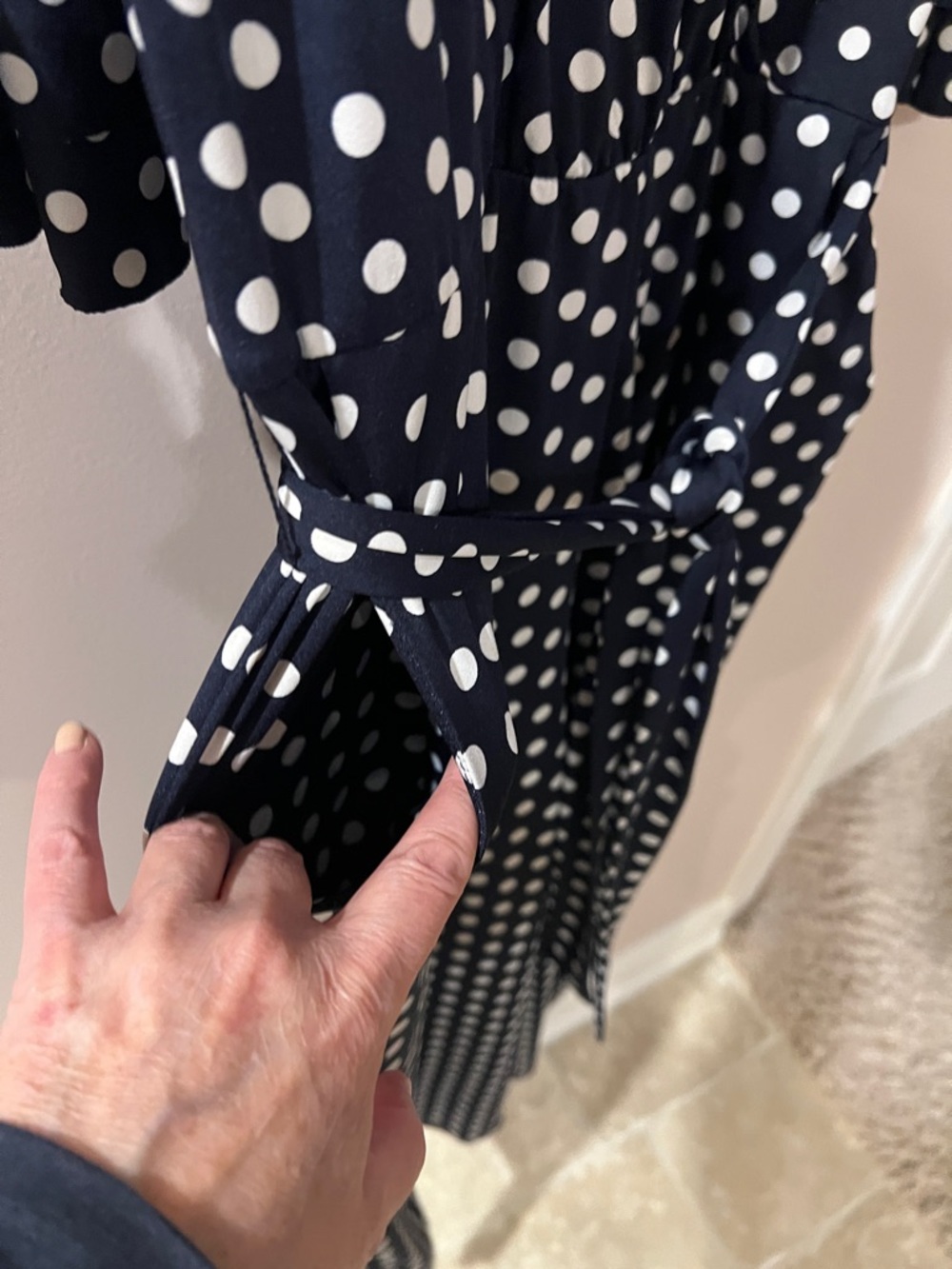 VENUS Navy and White Polka Dot Wrap Jumpsuit With Pockets & Belt Size Large - Picture 5 of 9